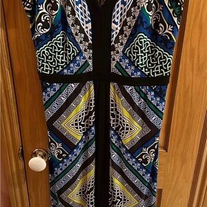 Laundry By Shelli Segal Black Maxi Dress with Blue, Green & Yellow Print